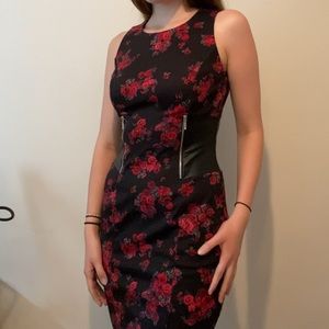Rose Pattern Black Dress w/ Leather patches